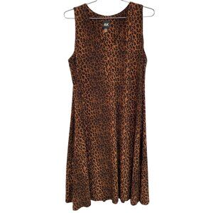 AK Leopard Sleeveless Shift Dress Womens 6 V Neck Animal Print Tan Black Mature
